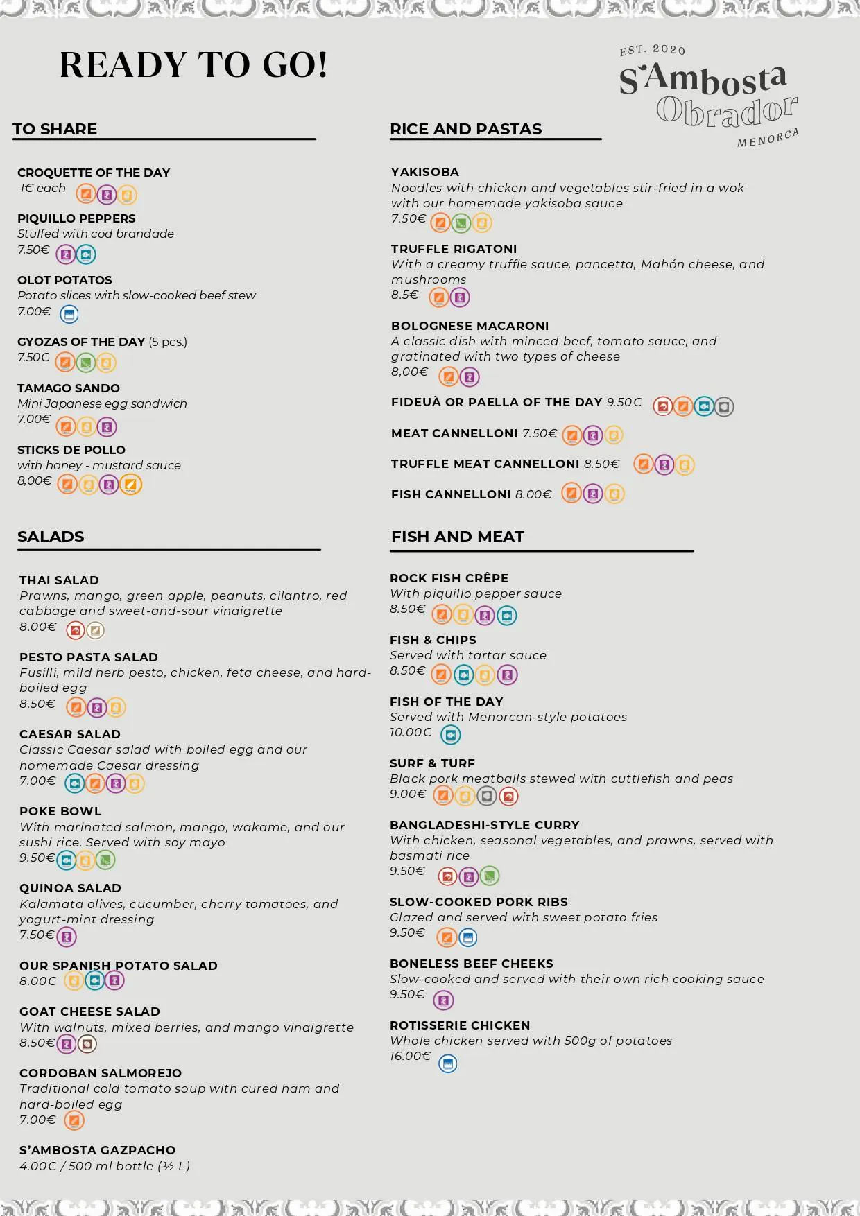 S'Ambosta Obrador menu in English